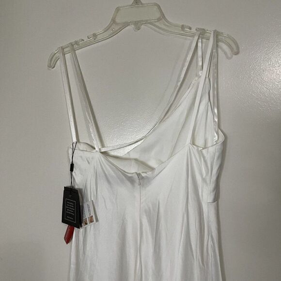 NWT MAC DUGGAL LEENA ONE SHOULDER DOUBLE STRAP WHITE SATIN GOWN US 8 $298 - Picture 11 of 11